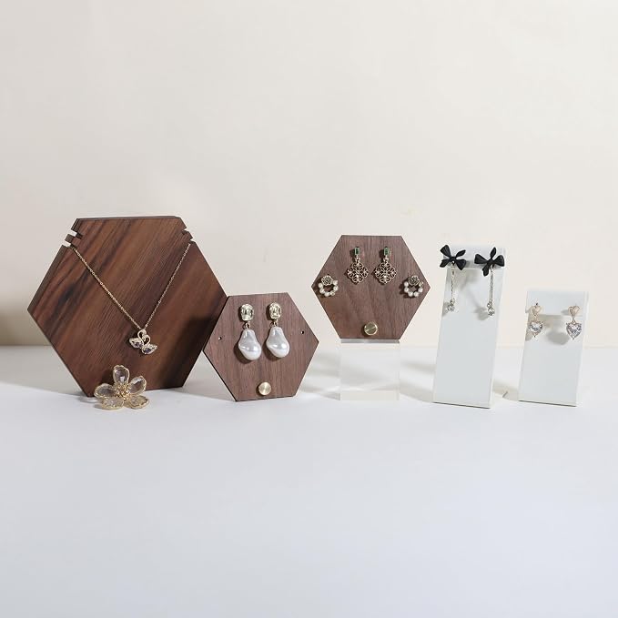 GemeShou 3pcs wooden jewelry earring organizer holder, walnut earring studs - Image 6