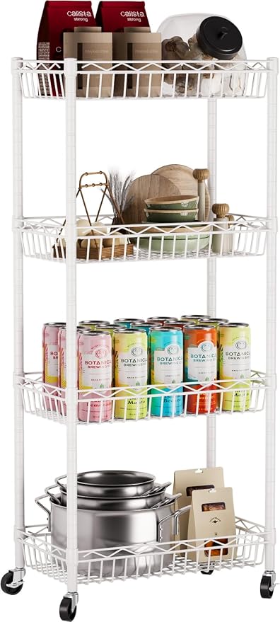 4 Tier Basket Shelf Wire Shelving Unit Adjustable Storage Shelves Big Basket by Golpart