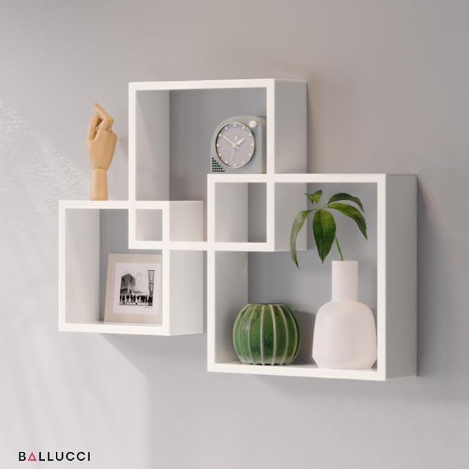Ballucci Modern Interlocking Cube Floating Shelves, Wall Mount Wood Square - Image 7