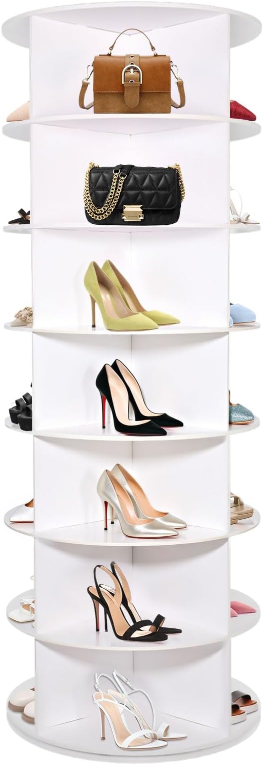 7 Tier Rotating Shoe Rack Tower, Revolving 360 Shoe Rack Storage Round Carousel by MeanYeah