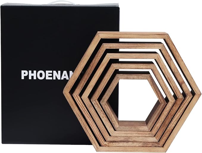Hexagon Shelves, Floating Wall Shelf, Honeycomb Octagon Cube Shelves Wood | - Image 6