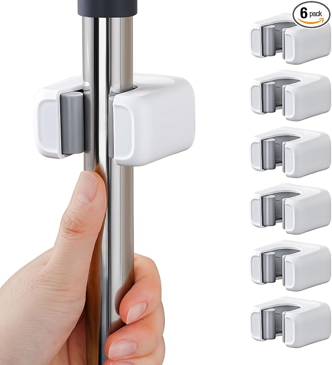 funest 6 Pack Mop and Broom Holder Wall Mount, No Drill Needed Self Adhesive by funest