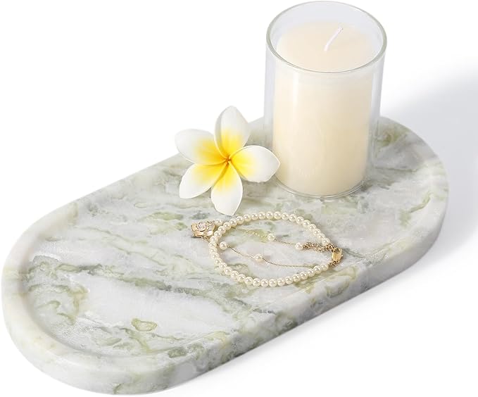 Koville Marble Vanity Tray for Bathroom Countertop, Stone Jewelry Dish Stone by Koville
