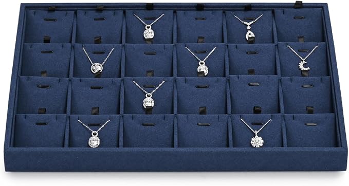 24 Grids Microfibrt Necklace Tray Jewelry Display Tray Necklace Holder Display by Papten