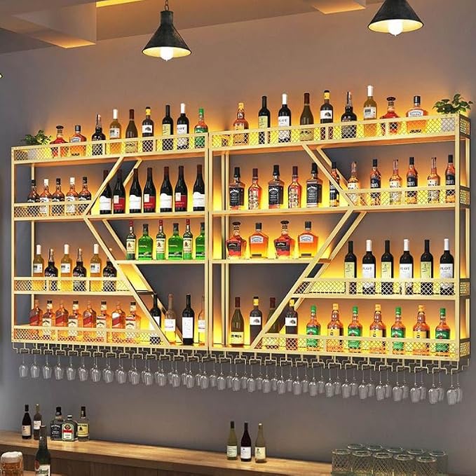 95in Large Wall Mounted Wine Rack 4 Tier Metal Wine Bottle Holder Modern - Image 5