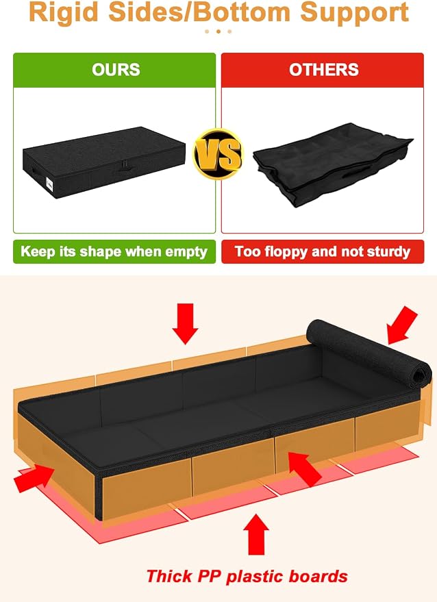 punemi Under Bed Storage Containers, 4.5 Inches Tall Low Profile Underbed - Image 3