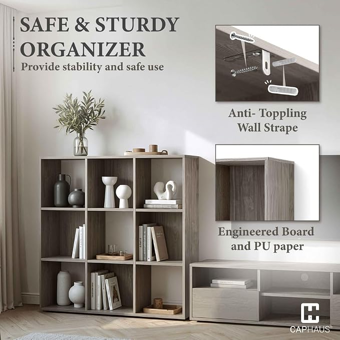 CAPHAUS 8-Cube Storage Organizer Shelf Bookcase, Dark Grey - Image 5