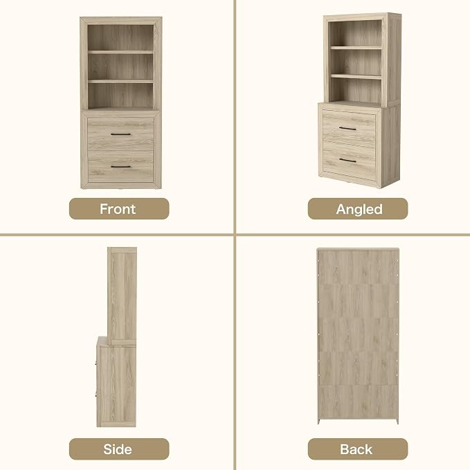Multi-Depth Bookcase with 2 File Drawers, Bookshelves Floor Standing 3 Tier - Image 5
