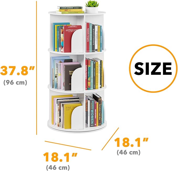SpaceAid 3 Tier Rotating Bookshelf Tower, Spinning Bookcase Lazy Susan - Image 2