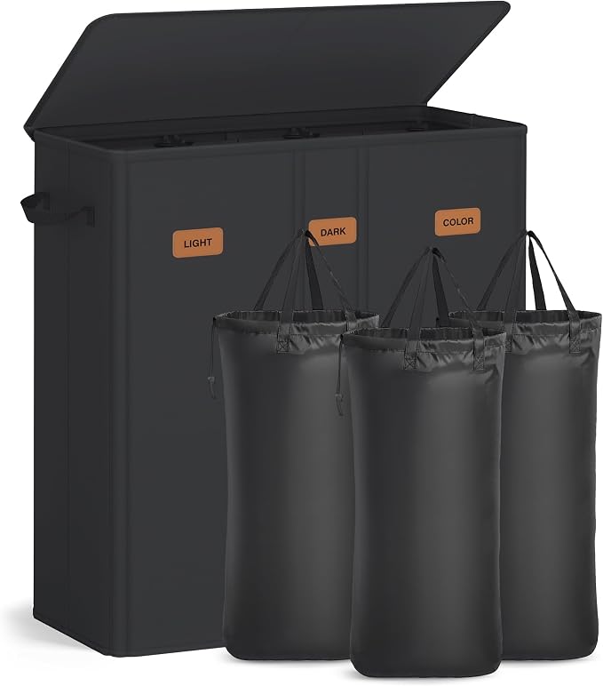 SONGMICS 47.6 Gallon Laundry Hamper, 3-Compartment Laundry Basket Sorter by SONGMICSbySONGMICSHOME