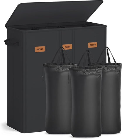 SONGMICS 47.6 Gallon Laundry Hamper, 3-Compartment Laundry Basket Sorter by SONGMICSbySONGMICSHOME