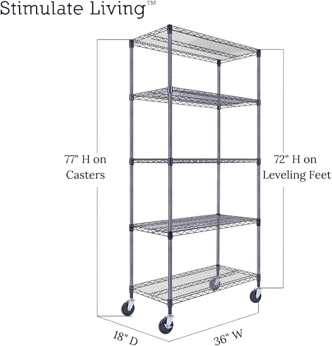 36"x18"x72" Prime Heavy Duty Black 5-Tier Wire Shelving NSF 4000 LBS MAX - Image 2