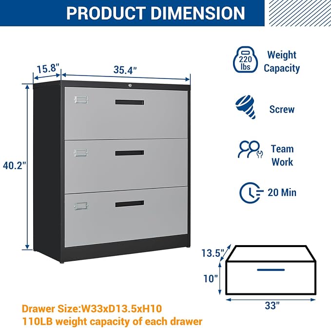 3 Drawer Lateral File Cabinet - Image 3