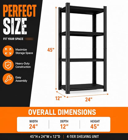 Garage Shelving Unit, 2400LBS Heavy Duty 4-Tier Metal Storage Shelves, - Image 2