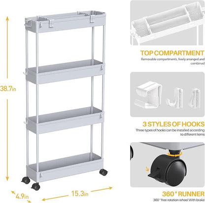 SPACELEAD Slim Storage Cart 4 Tier, Bathroom Organizer Rolling Utility - Image 4