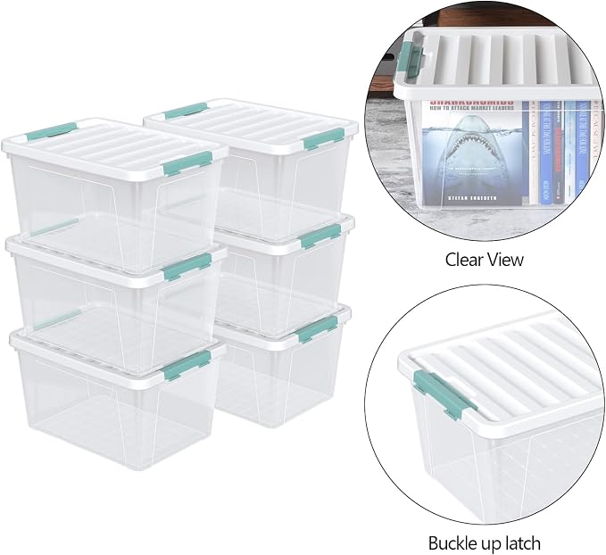 Gainhope 6 Pack 35 L Clear Plastic Storage Bin, Latch Storage Box - Image 3