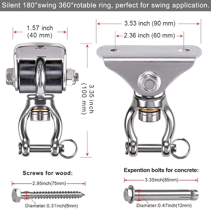 SELEWARE Silent Swing Hanger Heavy Duty Bearing Swing Hooks 1 Pack | 360° - Image 6