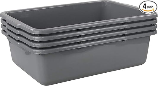 4-Pack Large Plastic Bus Box, Commercial Tote Box, 32 L, and cleaning tasks by Eagrye