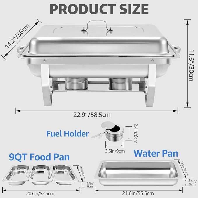 6 pack Chafing Dishes for Buffet of Stainless Steel Food Warmers 9 QT Chafers - Image 4