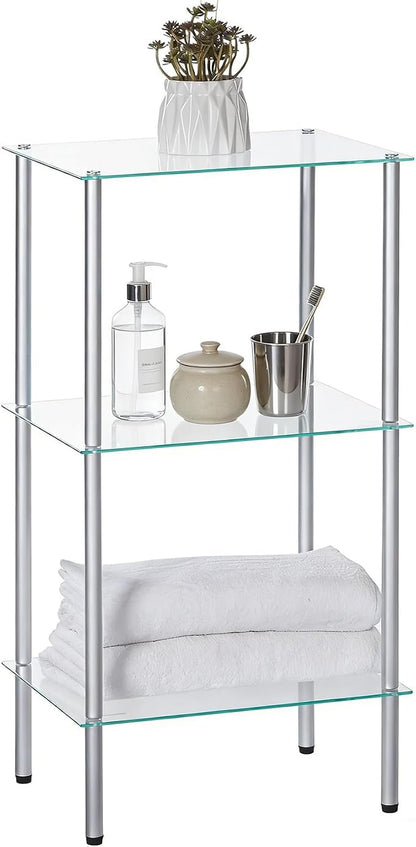 HOOBRO Glass Shelf, 3 Tier Bathroom Standing Shelf Unit, Tempered Glass - Image 9