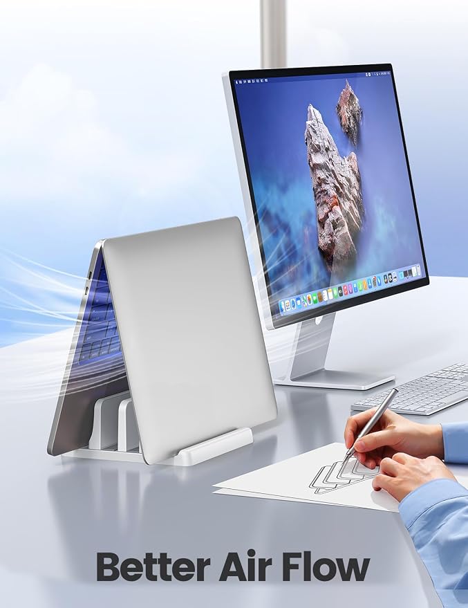 Vaydeer Vertical Laptop Stand for Desk, Dual Slots Plastic Laptop Holder - Image 3