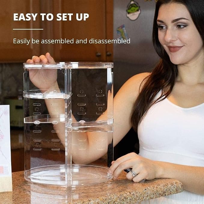 360 Rotating Makeup Organizer, Acrylic DIY Adjustable Bathroom Makeup Carousel - Image 6