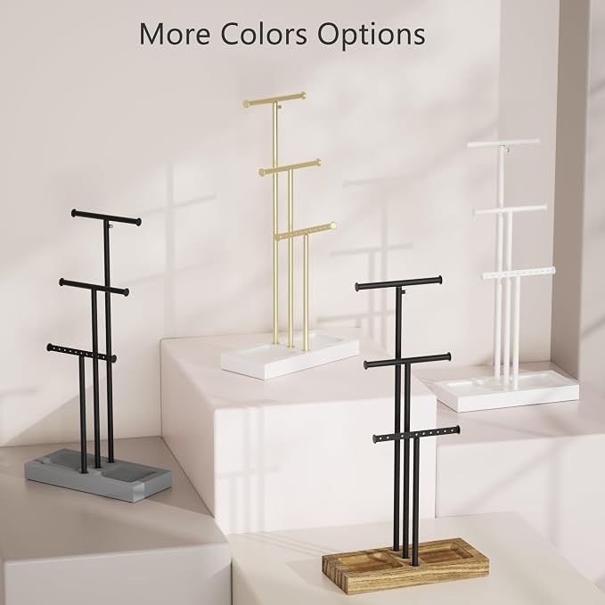 Love-KANKEI Jewelry Organizer Stand Metal & Wood Base and Large Storage - Image 8