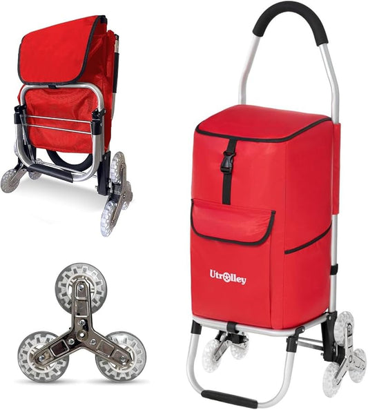 Ultra-Lightweight Foldable Stair-Climbing Red Shopping Cart - 42L Capacity by Unknown
