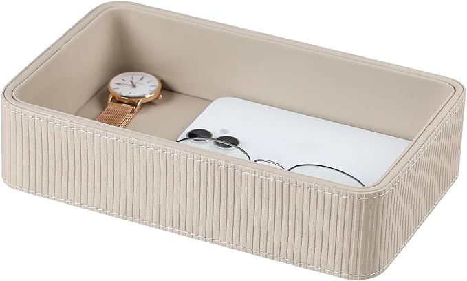 PU Leather Valet Tray Organizer, Small Nightstand Organizer Bedside Desktop by Cretkhp