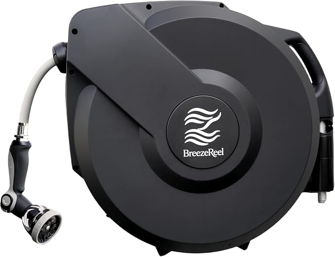 Retractable Garden Hose Reel, 5/8 in x 100ft, Heavy-Duty Aluminum Mount by BreezeReel