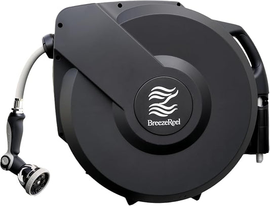 Retractable Garden Hose Reel, 5/8 in x 100ft, Heavy-Duty Aluminum Mount by BreezeReel