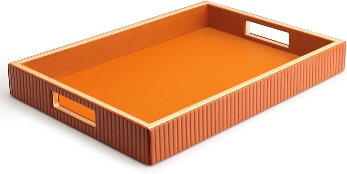 SANZIE Leather Tray Desktop Storage Organizer Premium Serving Tray Decorative by SANZIE
