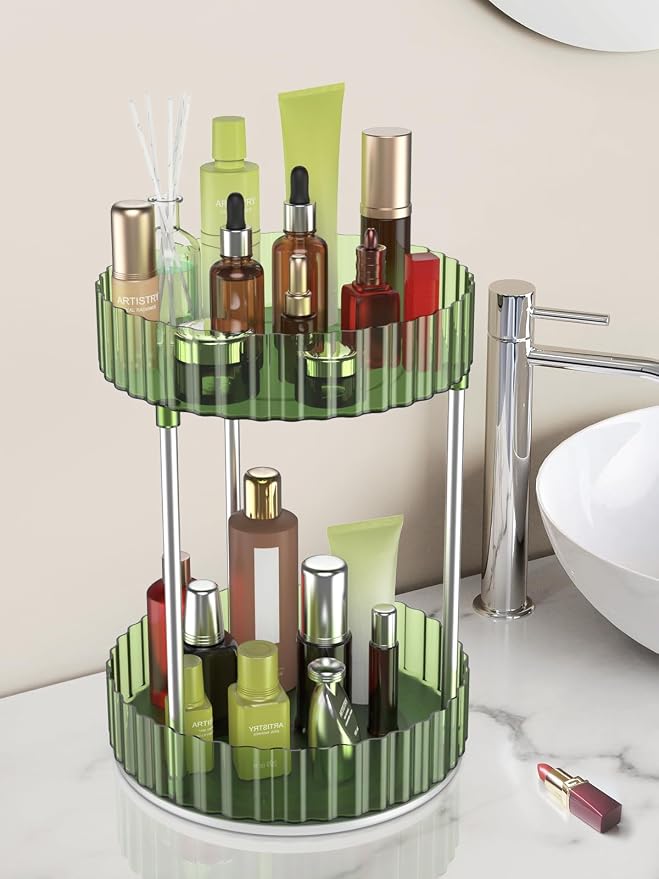 Makeup Organizer, 360° Rotating Makeup Organizer, 2-Tier Round Rotating - Image 6