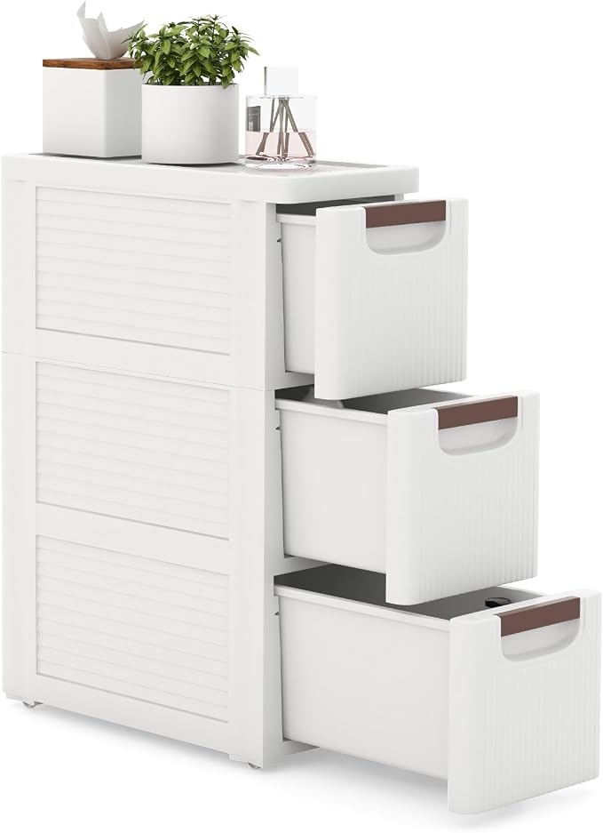 3-Drawer Narrow Storage Cabinet, Slim Rolling Cart | Mobile Plastic Cart by LOKO