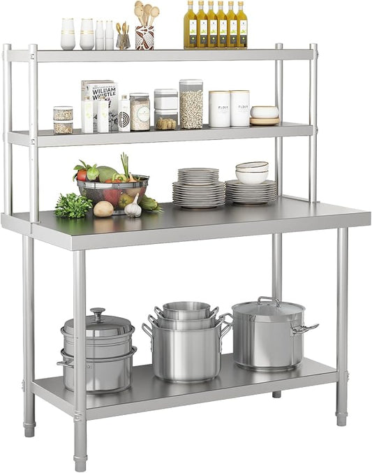 2-Tier Stainless Steel Commercial Work Table 47.2" W x 23.6" D x 31.5" H by Unknown