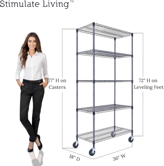 36"x18"x72" Prime Heavy Duty Black 5-Tier Wire Shelving NSF 4000 LBS MAX - Image 5