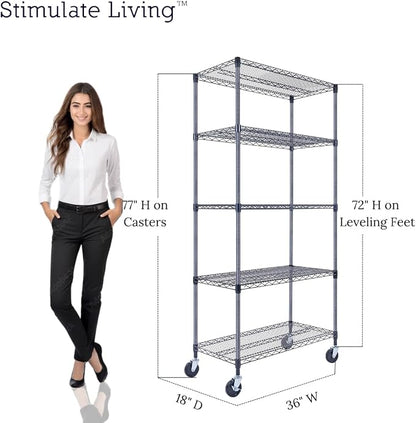 36"x18"x72" Prime Heavy Duty Black 5-Tier Wire Shelving NSF 4000 LBS MAX - Image 5