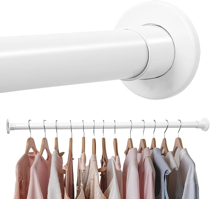 White Adjustable Closet Rod 18-77 Inches, Heavy Duty Metal Clothes Hanging Rod by Unknown