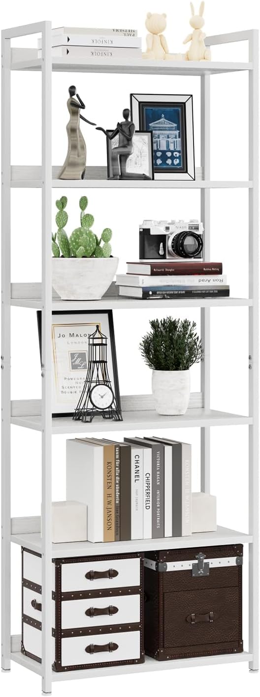NUMENN Bookshelf, 6 Tier Freestanding Shelving Unit, Falling Prevention Baffle by NUMENN