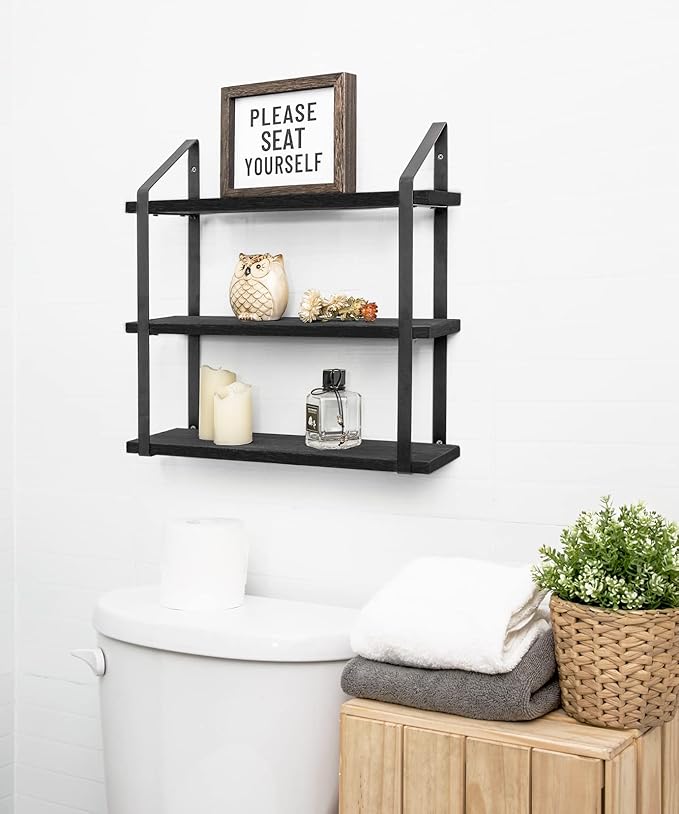 Mkono Floating Wall Shelves 3 Tier Rustic Hanging Shelf - Image 4