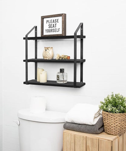 Mkono Floating Wall Shelves 3 Tier Rustic Hanging Shelf - Image 4