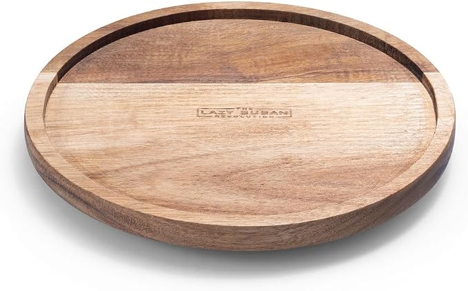 9" Acacia Wood Lazy Susan Revolution Turntable w/Rim – Rotating Tabletop by TheLazySusanRevolution