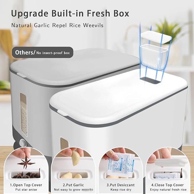 Lenwi 22-25 Lbs Rice Dispenser, Large Cereal Dry Food Storage Containers - Image 4