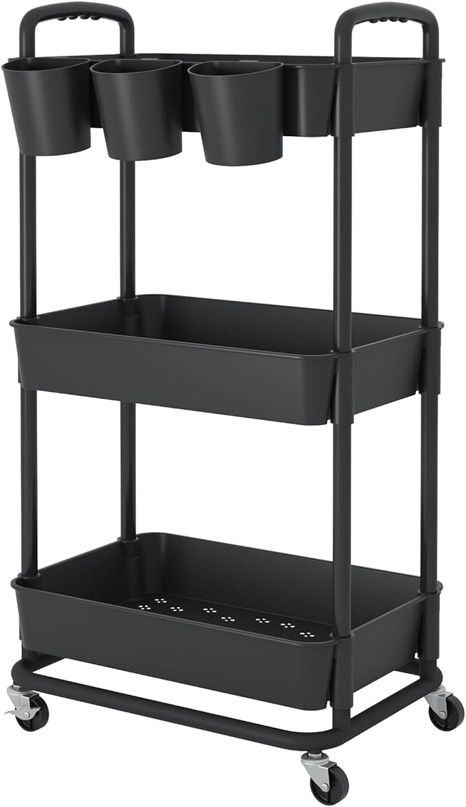 JIUYOTREE 3-Tier Plastic Rolling Storage Cart Utility Cart by JIUYOTREE