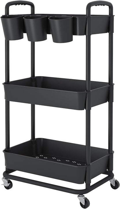 JIUYOTREE 3-Tier Plastic Rolling Storage Cart Utility Cart by JIUYOTREE