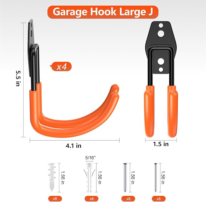 Garage Hooks with Anti-Slip Coating, Heavy Duty Wall Mount Storage Hooks - Image 2