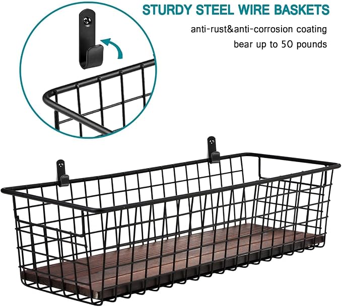 SheeChung [Extra Large Wall Storage Basket, Metal Hanging Basket, Portable Wire - Image 3