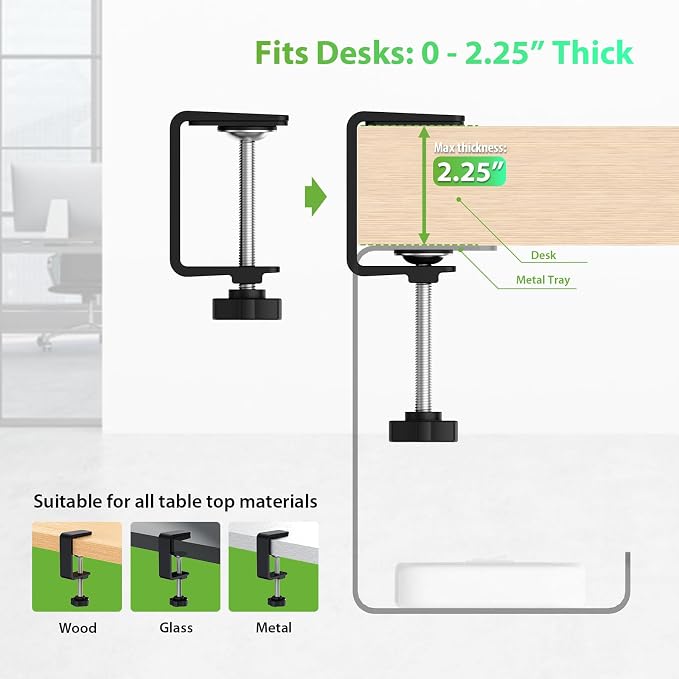 KEEGH 16" Under Desk Cable Management Tray, No Drill Clamp Mount, Desk Cord - Image 7