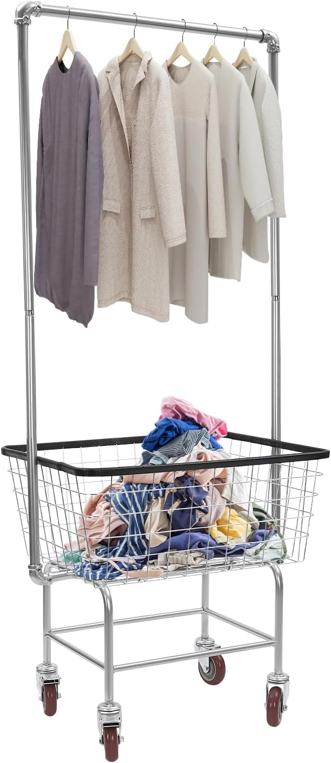 Laundry Cart, Steel Wire Laundry Cart, Laundry Basket - Image 6