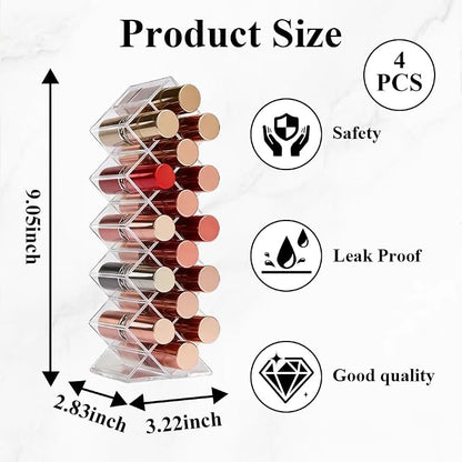 AKAZA 4 Pack Acrylic Lipstick Holder Organizer, 64 Slot Clear Makeup Storage - Image 2